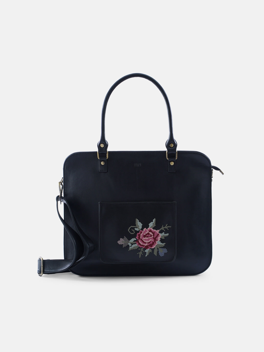 Mountain Bride Cross Stitched Laptop Bag - Black