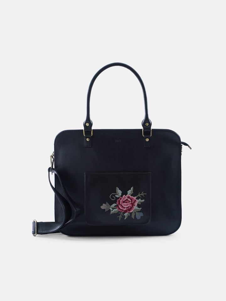 Mountain Bride Cross Stitched Laptop Bag - Black