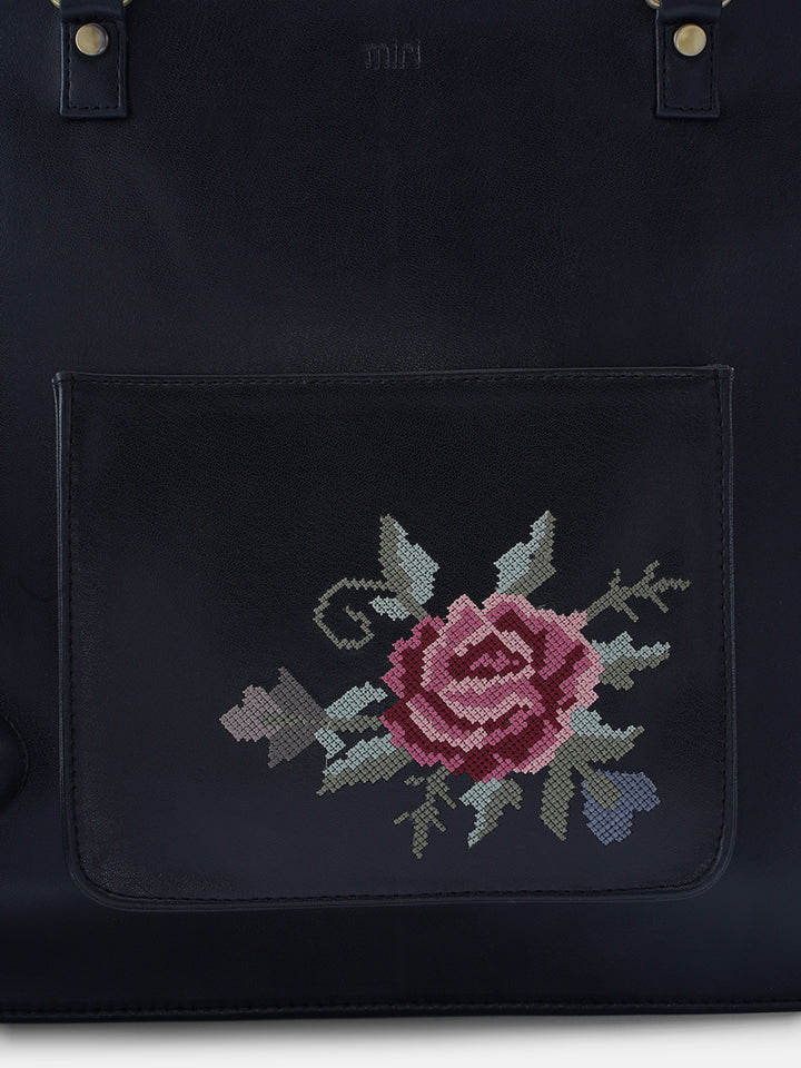 Mountain Bride Cross Stitched Laptop Bag - Black