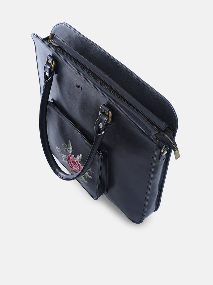 Mountain Bride Cross Stitched Laptop Bag - Black