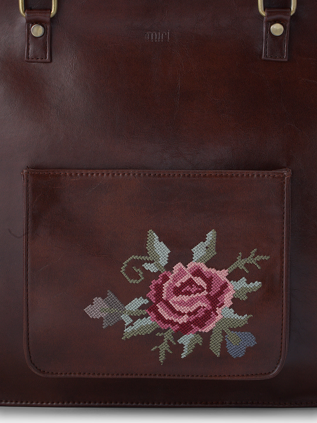 Mountain Bride Cross Stitched Laptop Bag - Brown