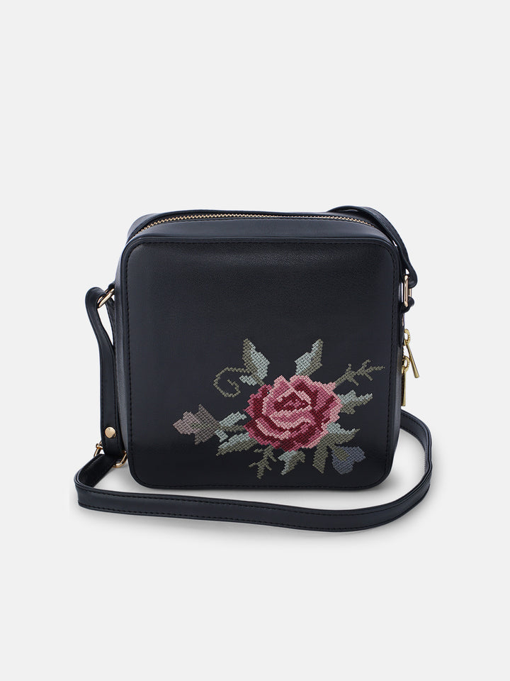 Mountain Bride Cross Stitched Square Sling - Black
