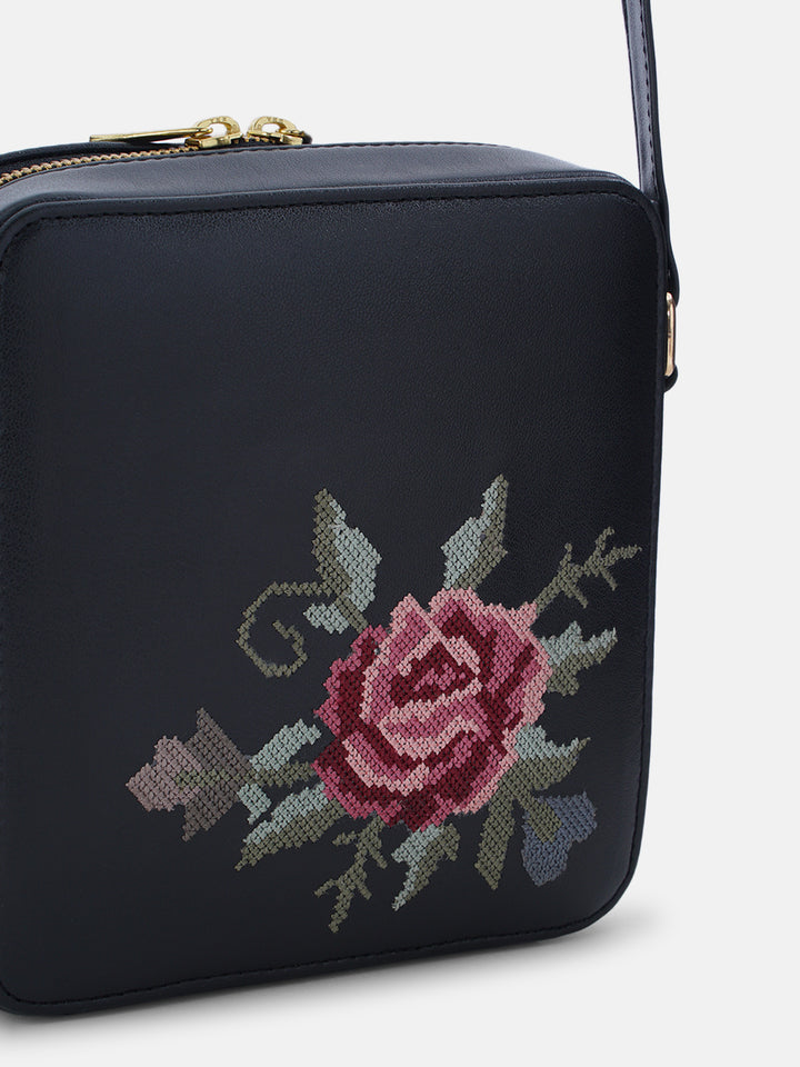 Mountain Bride Cross Stitched Square Sling - Black