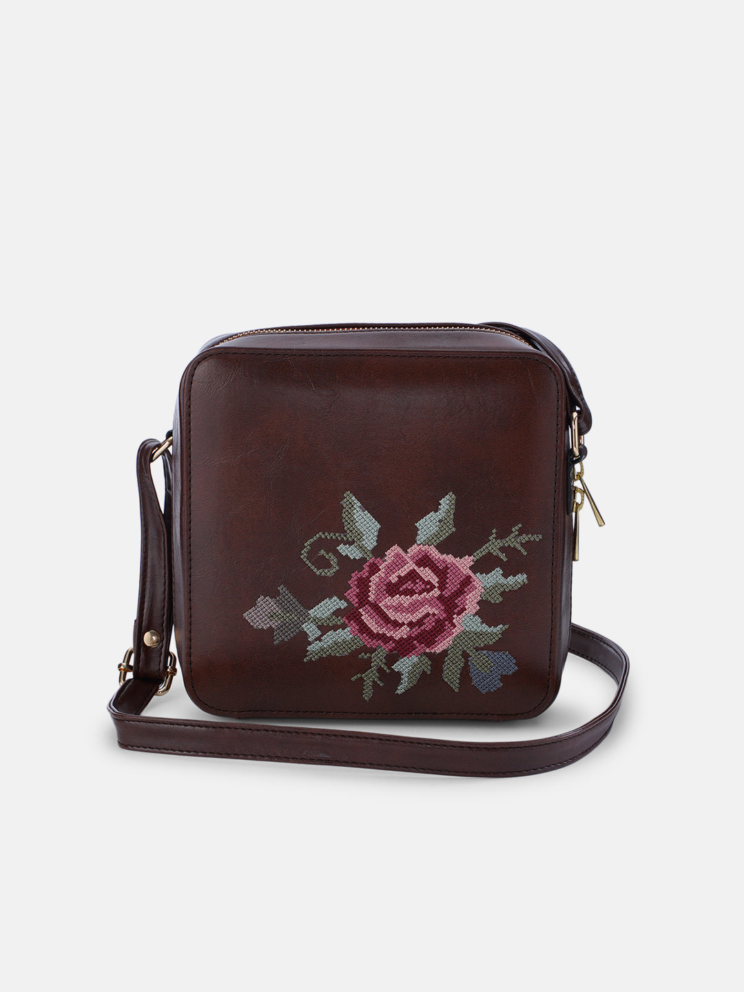 Mountain Bride Cross Stitched Sqare Sling - Brown
