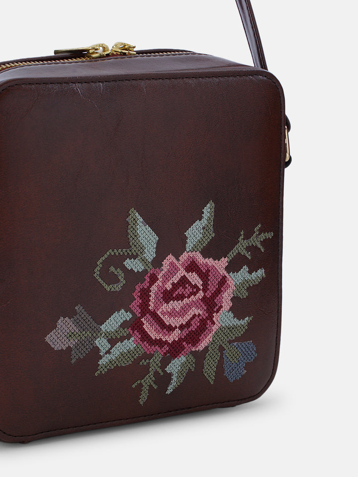 Mountain Bride Cross Stitched Sqare Sling - Brown