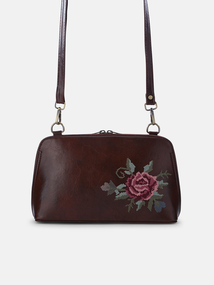 Mountain Bride Cross Stitched Lodhi Sling - Brown