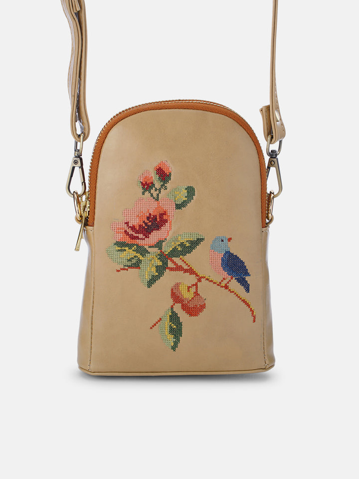 Morning Melody Cross Stitched Jodi Pouch Sling - Beige