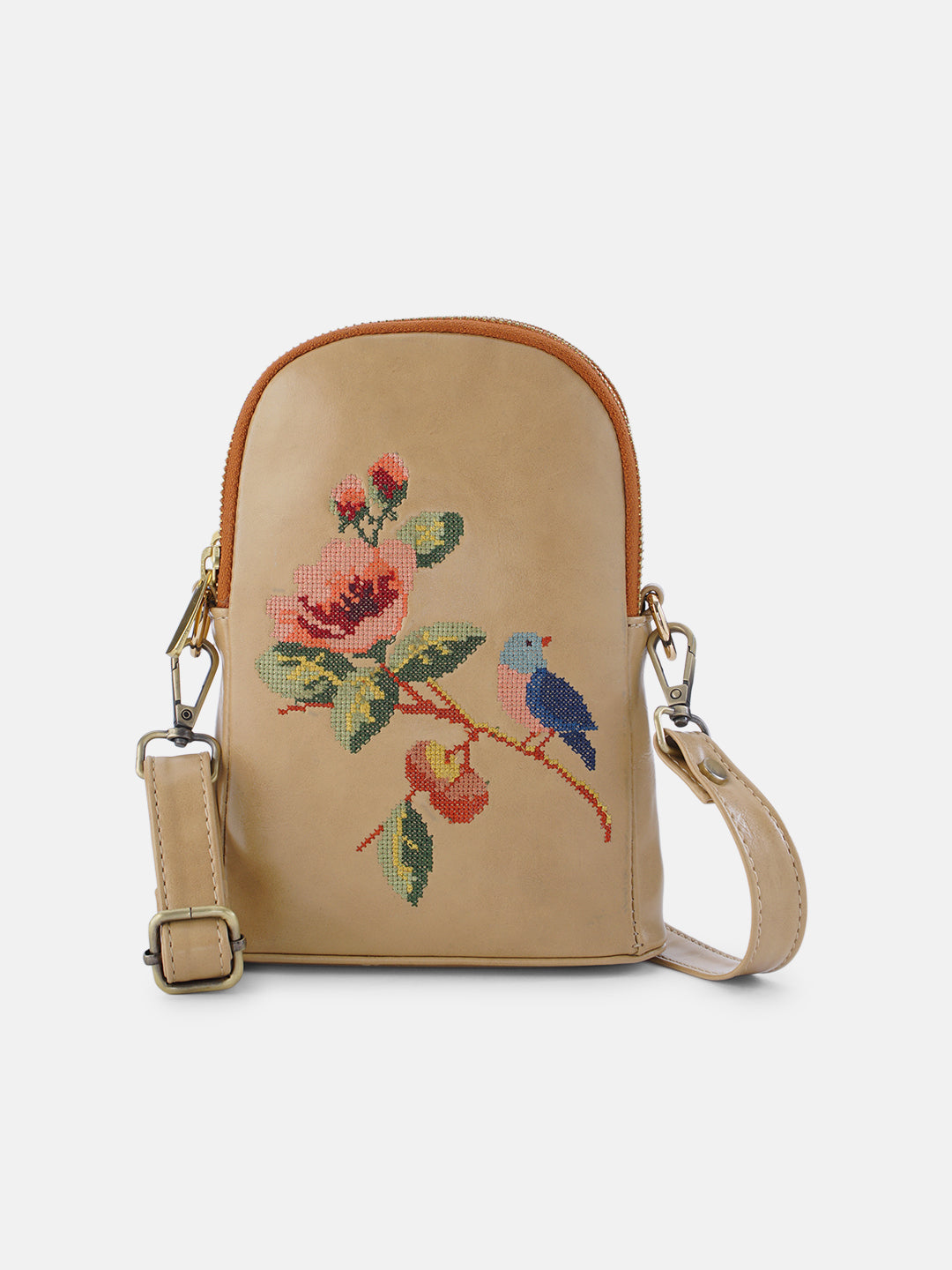 Morning Melody Cross Stitched Jodi Pouch Sling - Beige