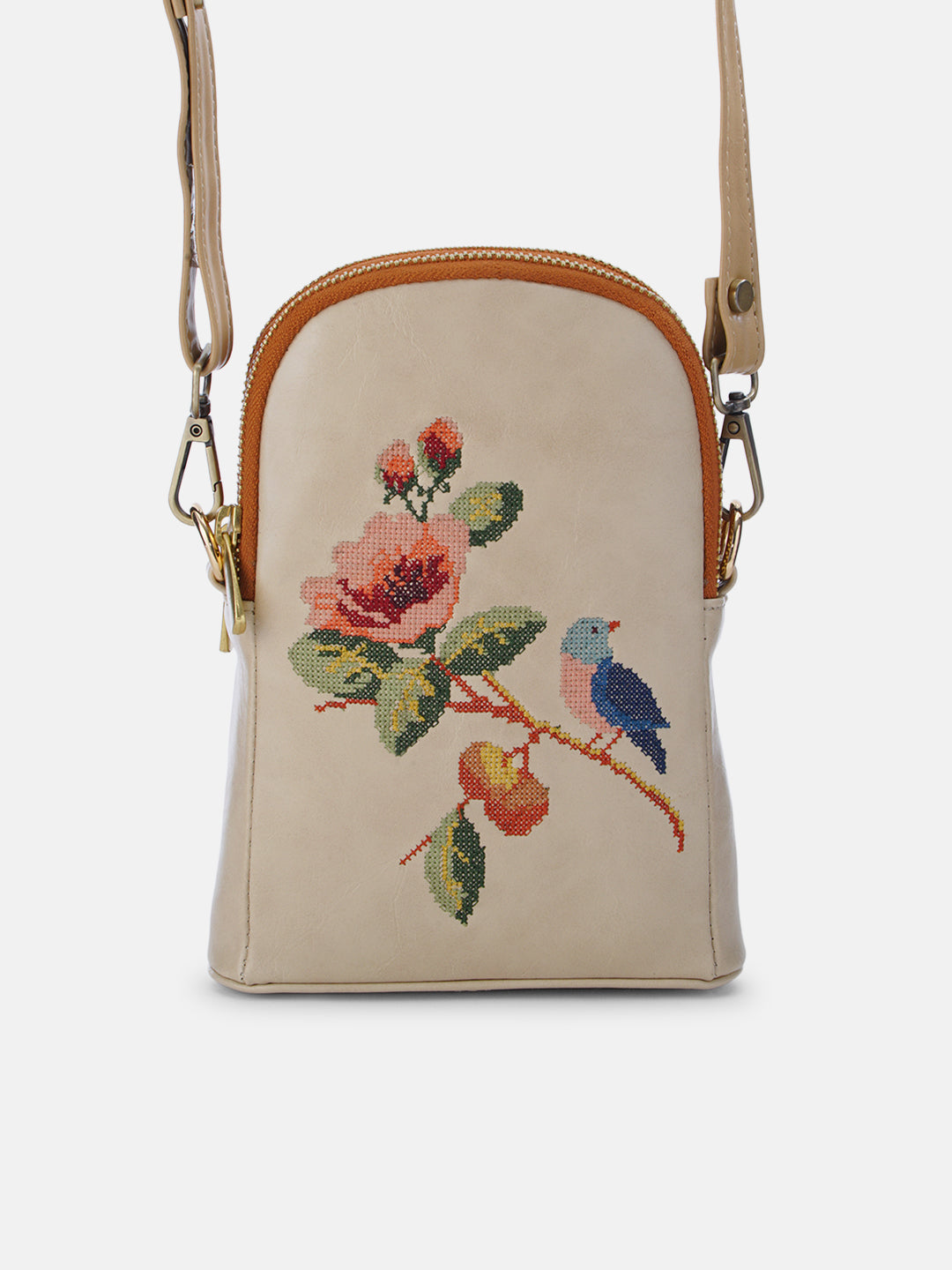 Morning Melody Cross Stitched Jodi Pouch Sling - Off White