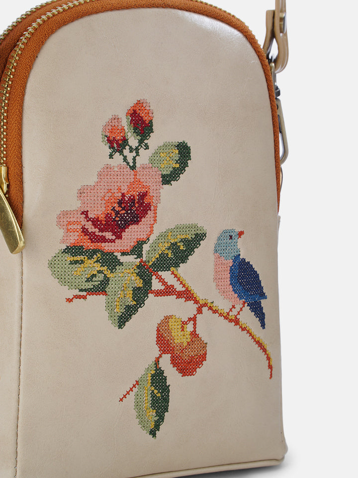 Morning Melody Cross Stitched Jodi Pouch Sling - Off White