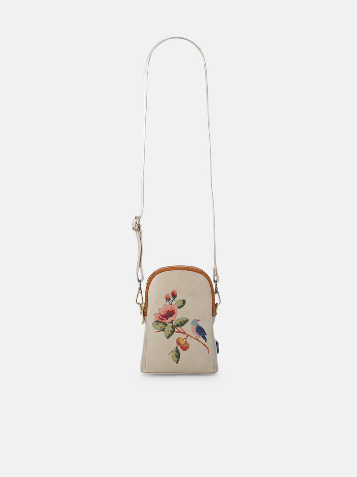 Morning Melody Cross Stitched Jodi Pouch Sling - Off White
