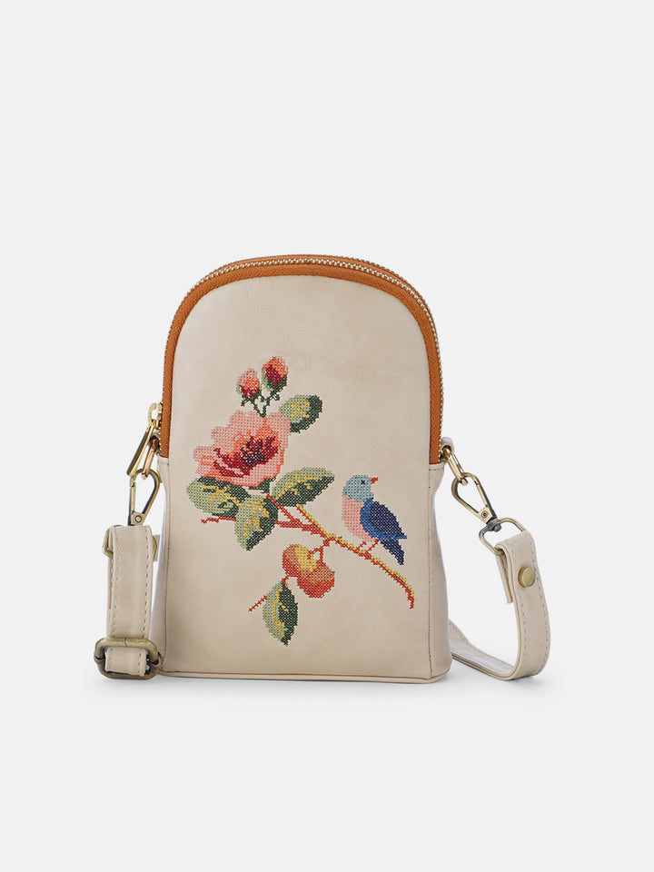 Morning Melody Cross Stitched Jodi Pouch Sling - Off White