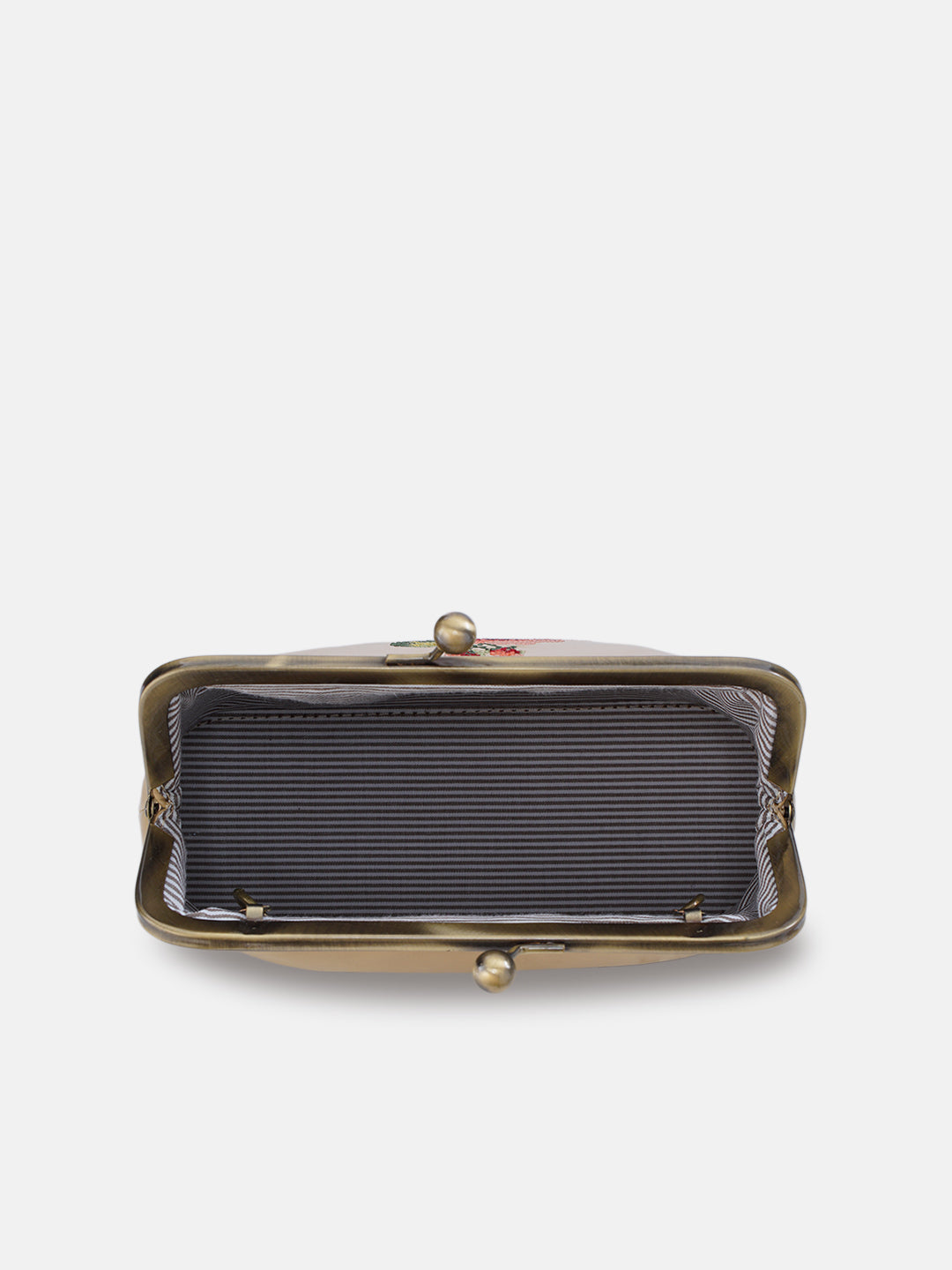 Morning Melody Cross Stitched Kisslock Clutch - Beige