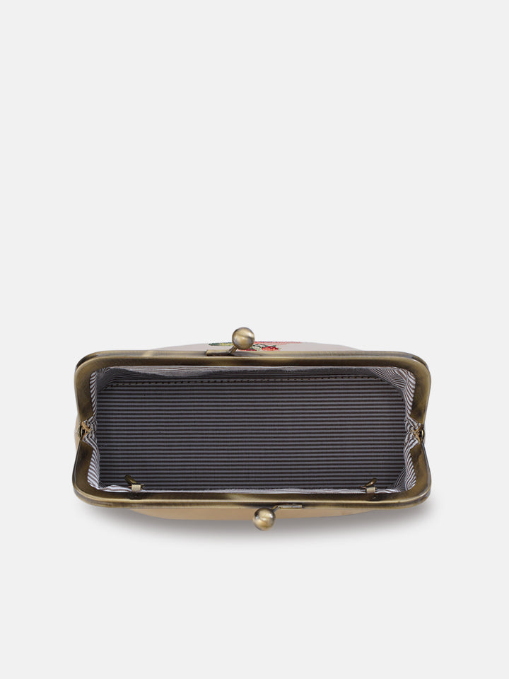 Morning Melody Cross Stitched Kisslock Clutch - Beige