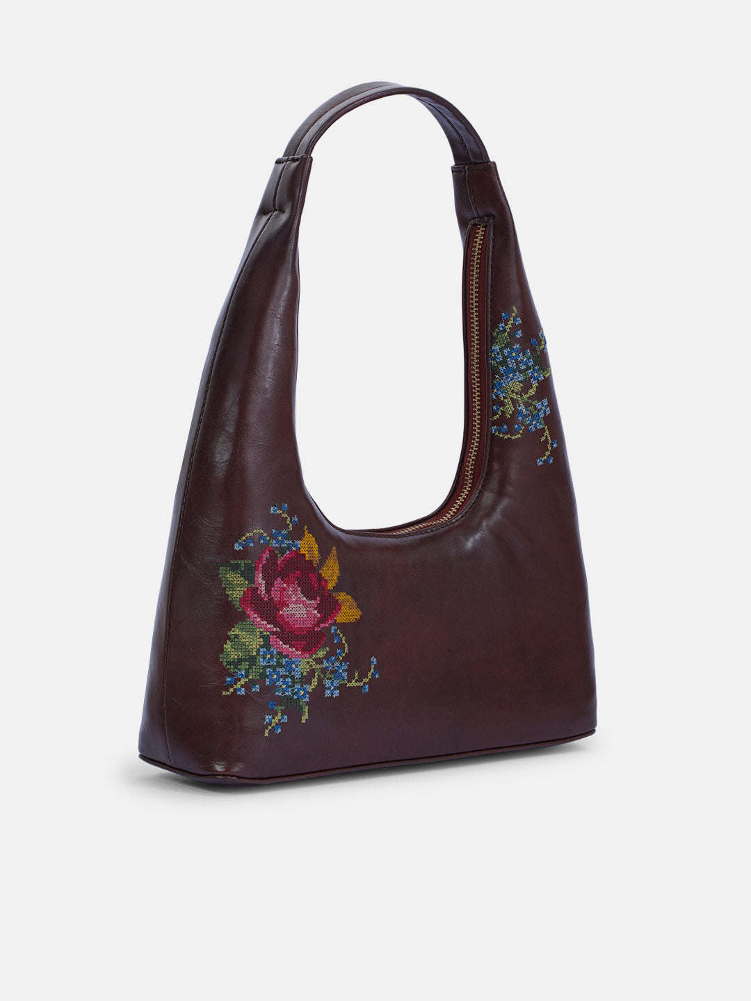 Nilgiri Dawn Cross Stitched Shoulder Bag - Brown