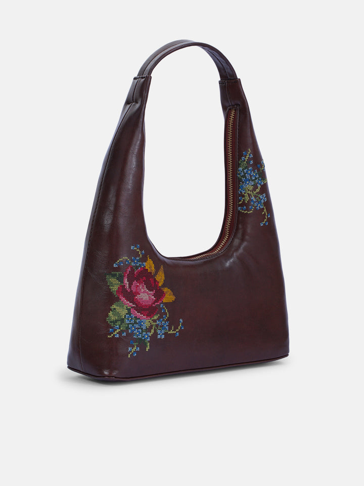 Nilgiri Dawn Cross Stitched Shoulder Bag - Brown