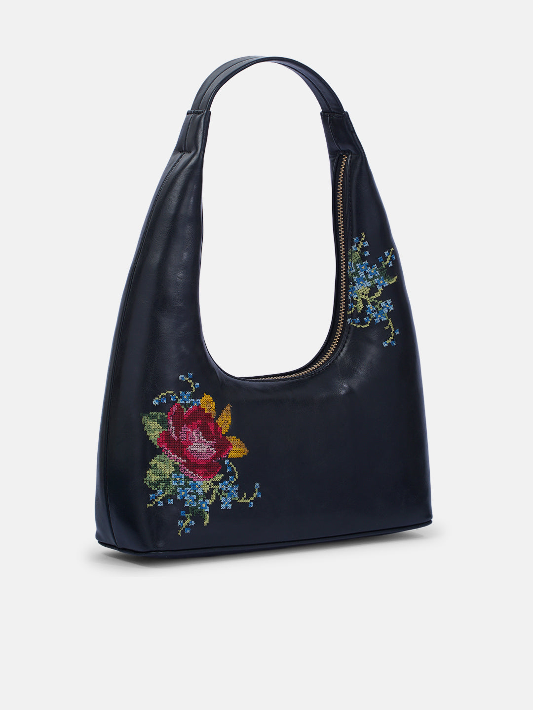 Nilgiri Dawn Cross Stitched Shoulder Bag - Black