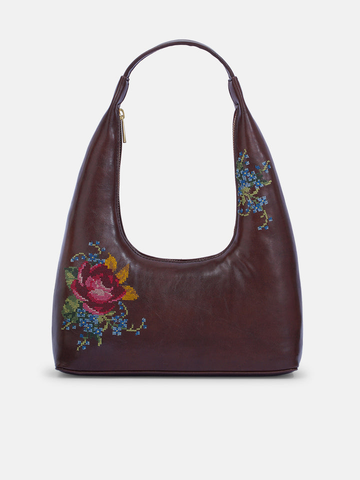 Nilgiri Dawn Cross Stitched Shoulder Bag - Brown