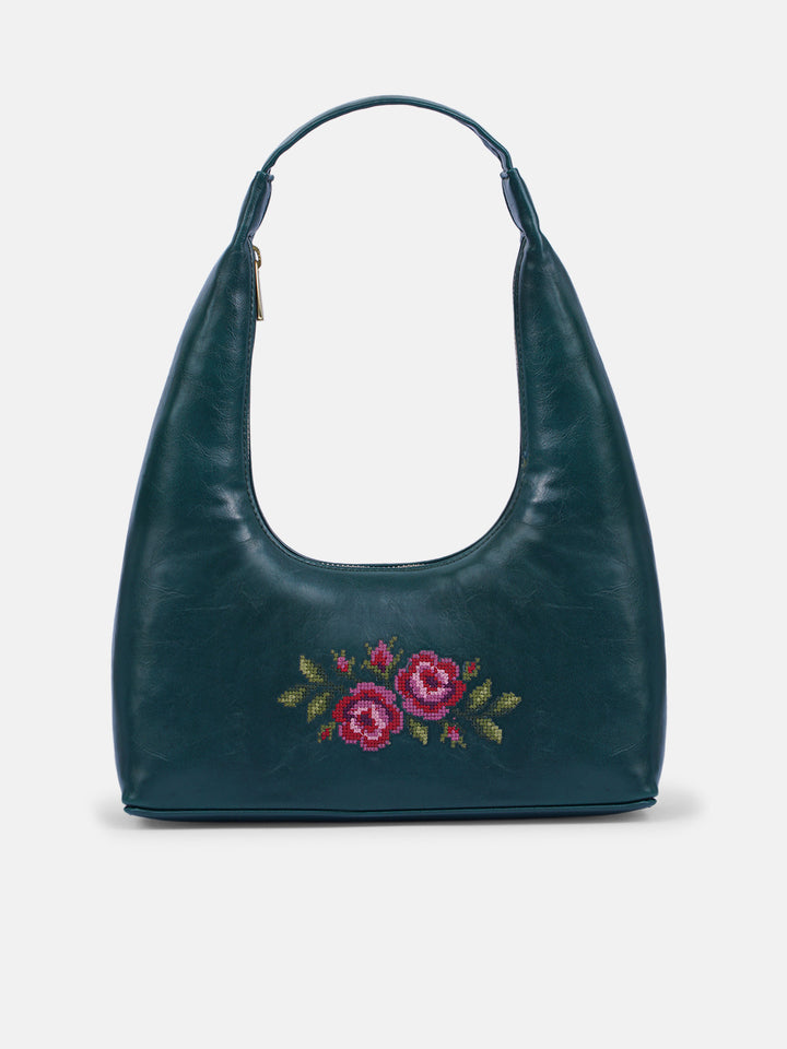 Coonoor Dream Cross Stitched Shoulder Bag  - Green