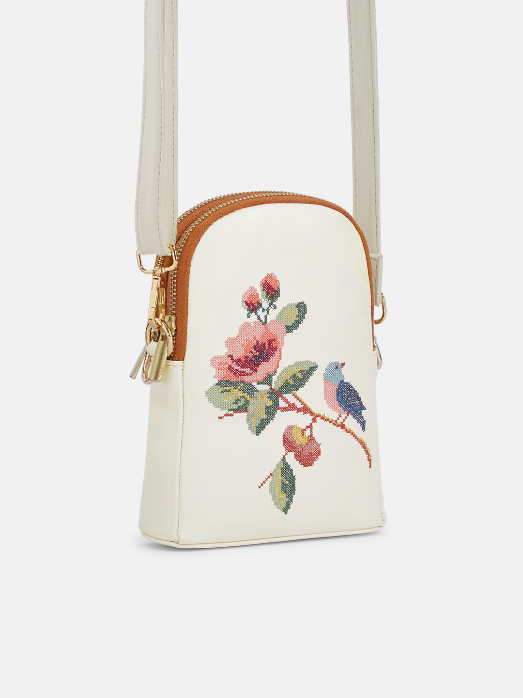 Morning Melody Cross Stitched Jodi Pouch Sling - White
