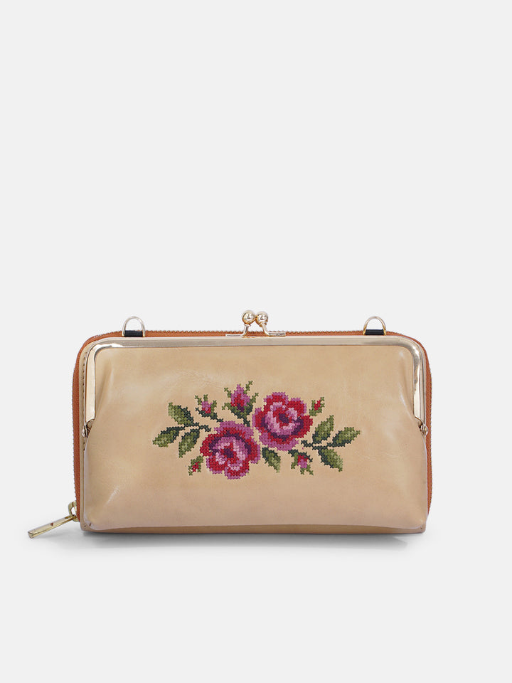 Coonoor Dream Cross Stitched Mobile Sling - Beige