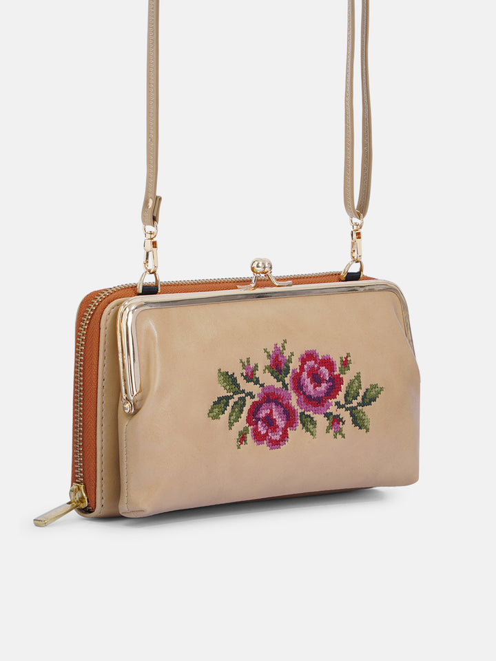Coonoor Dream Cross Stitched Mobile Sling - Beige