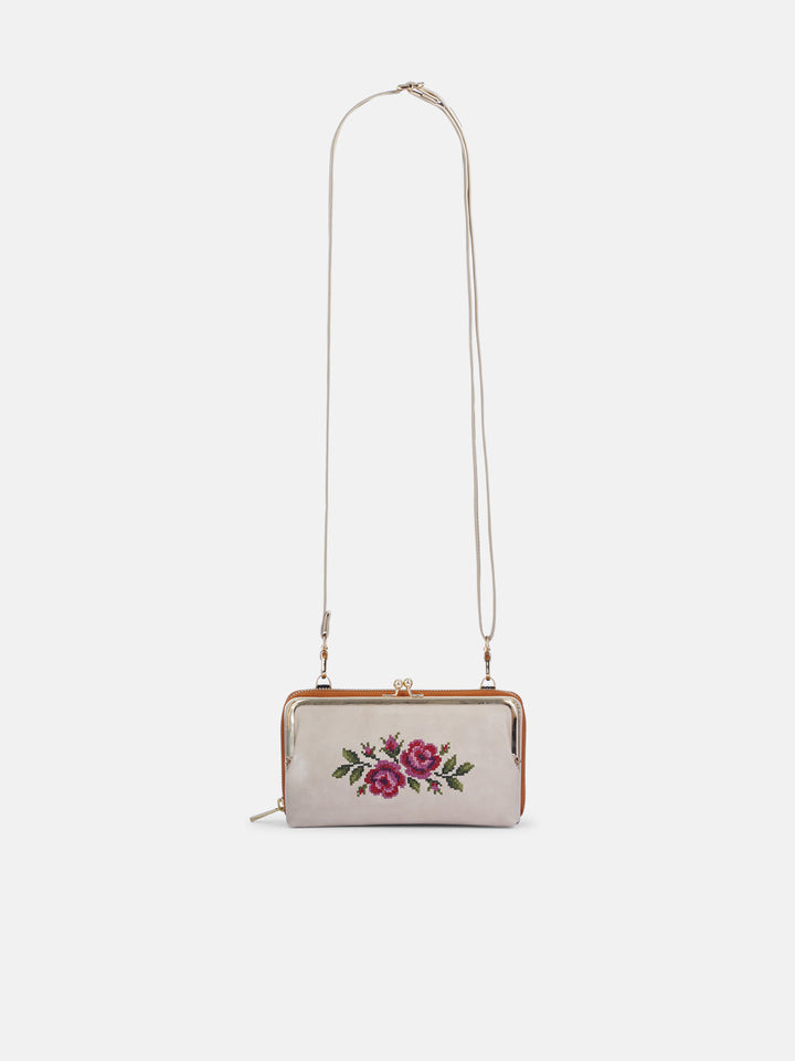 Coonoor Dream Cross Stitched Mobile Wallet Sling - Off White