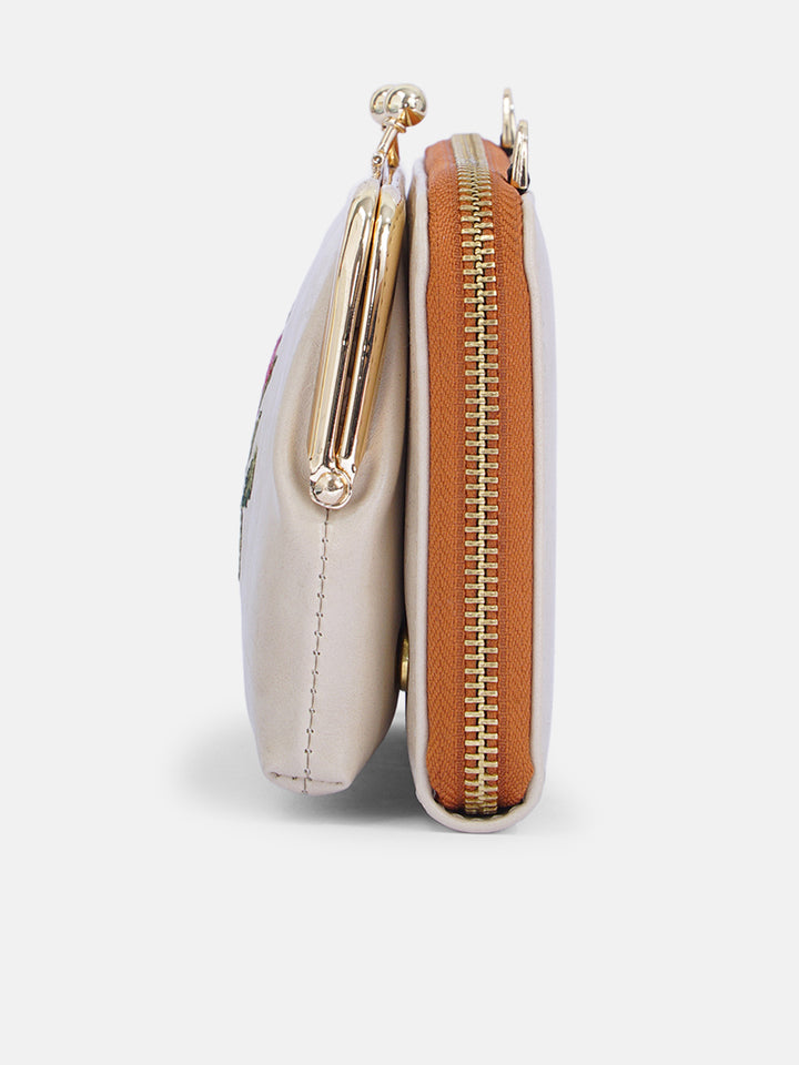 Coonoor Dream Cross Stitched Mobile Wallet Sling - Off White