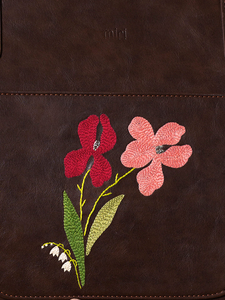 Hand Embroidered Brown Iris Tote Bag