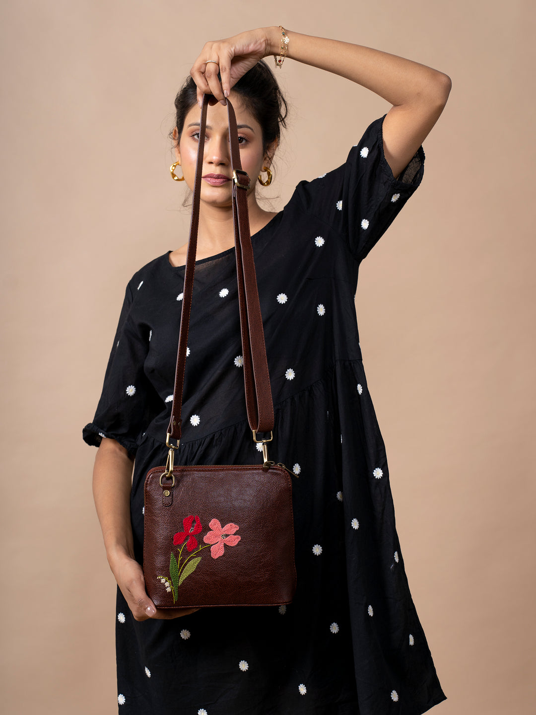 Mid Size Brown Iris Sling Bag