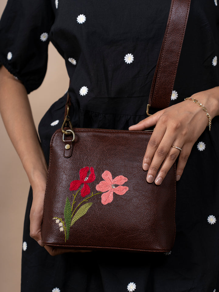 Mid Size Brown Iris Sling Bag