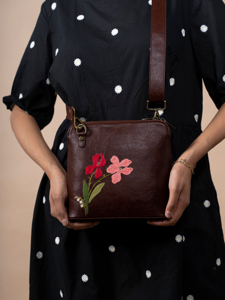 Mid Size Brown Iris Sling Bag