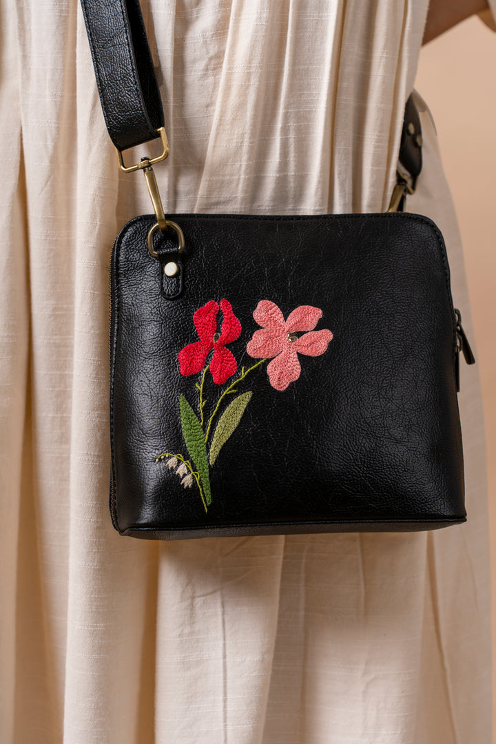 Mid Size Black Iris Sling Bag