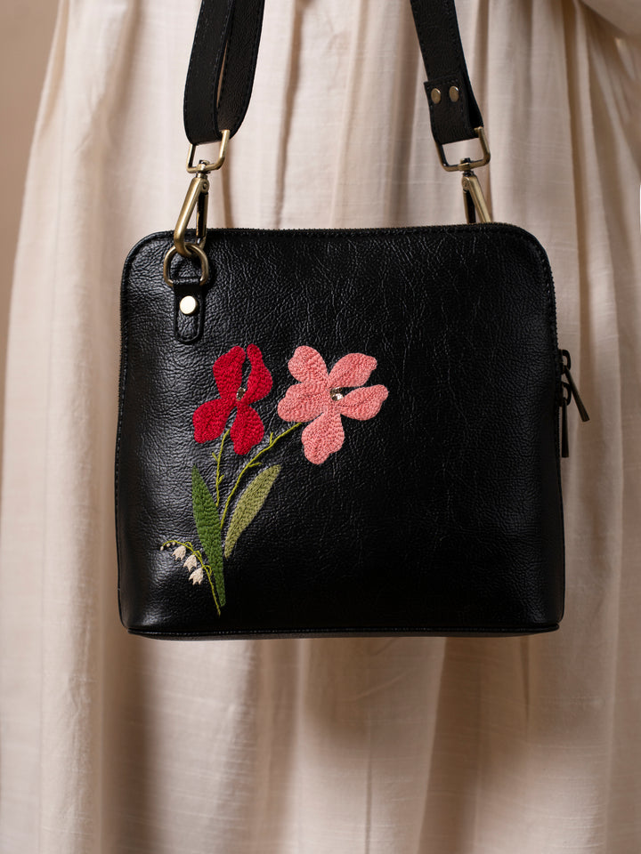 Mid Size Black Iris Sling Bag