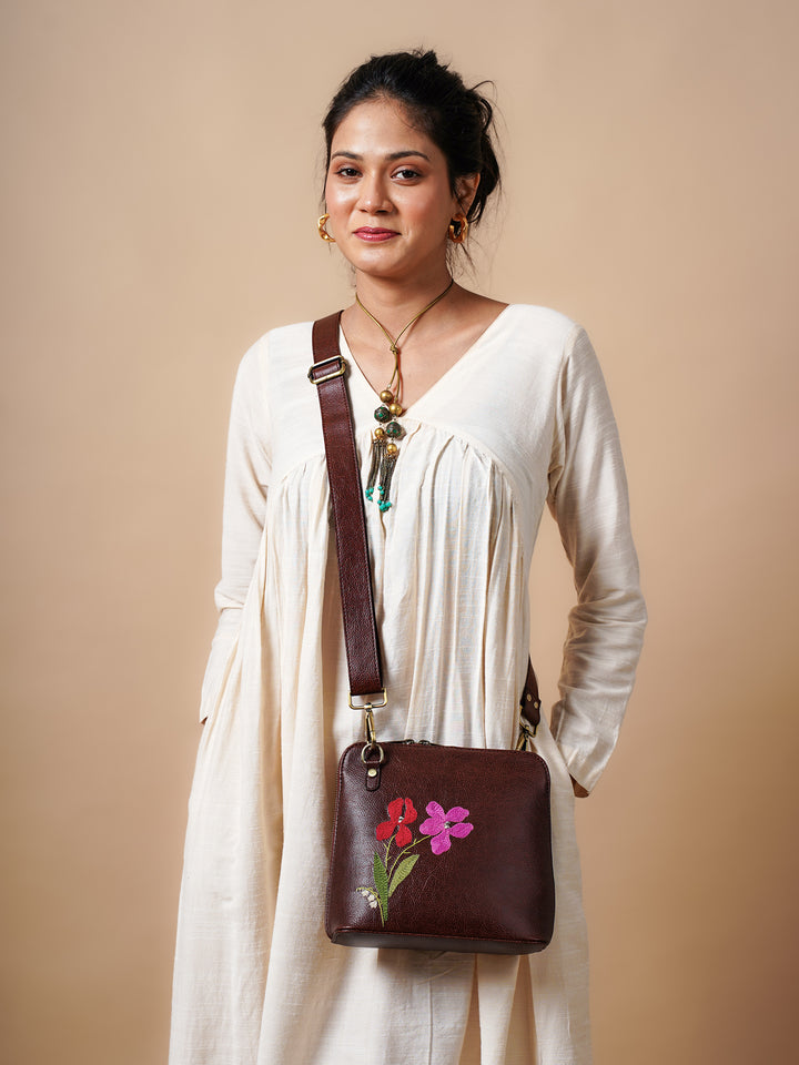 Mid Size Brown Iris Sling Bag