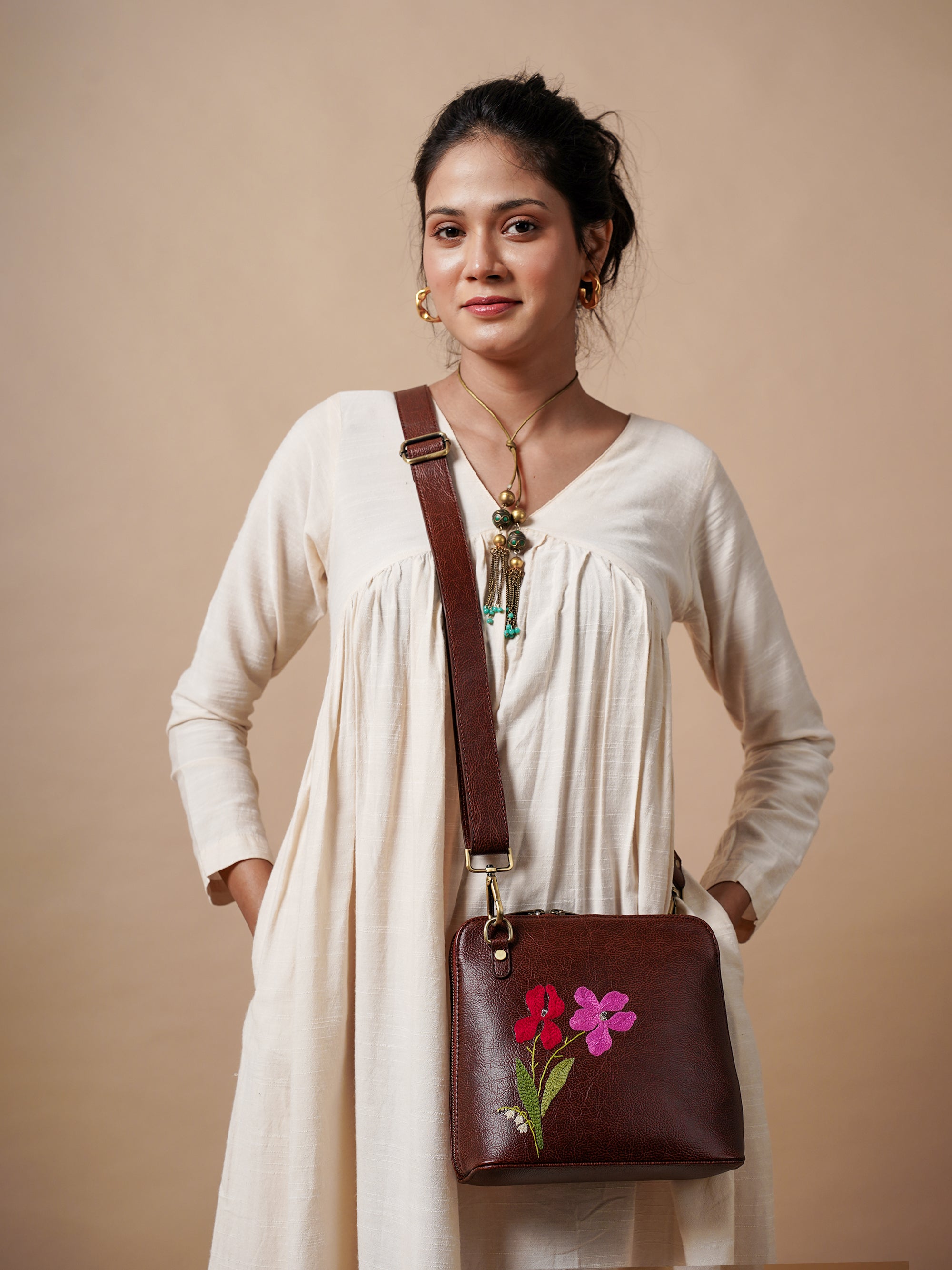 Mid Size Brown Iris Sling Bag – Miri