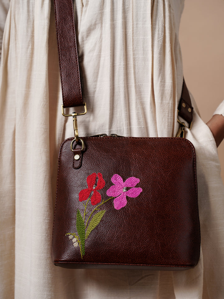 Mid Size Brown Iris Sling Bag