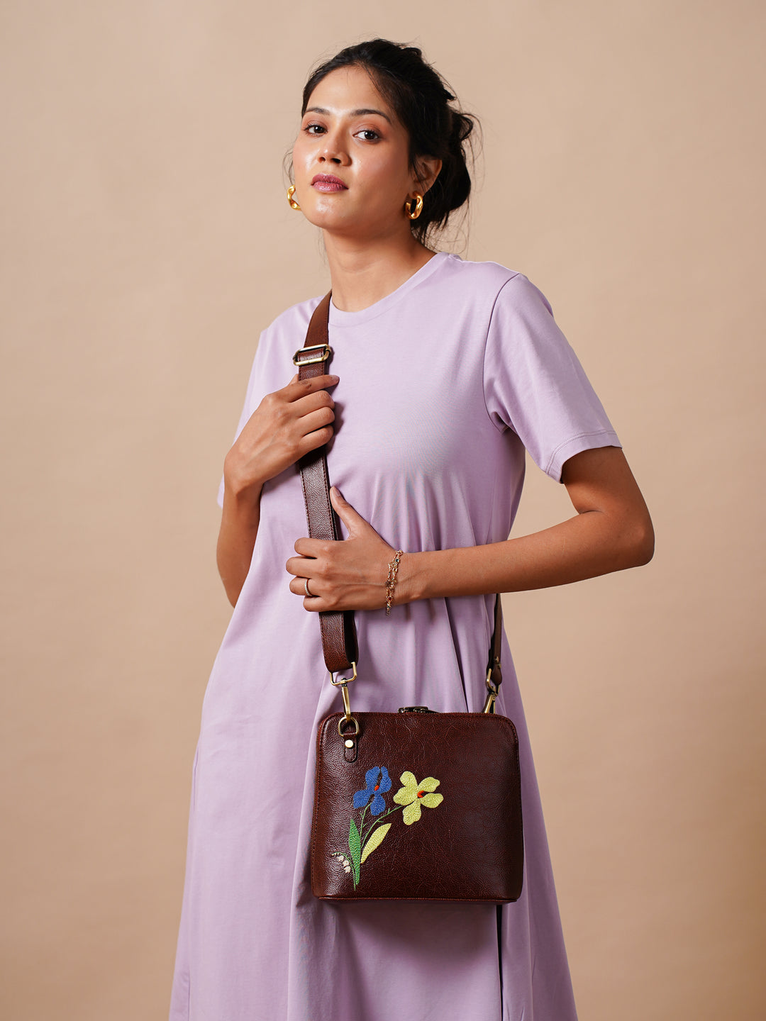 Mid Size Brown Iris Sling Bag