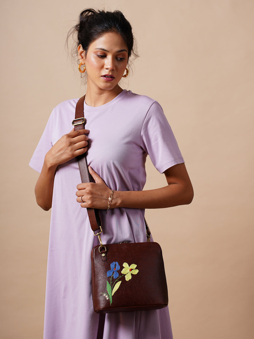 Mid Size Brown Iris Sling Bag