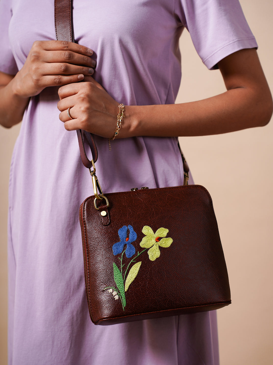 Mid Size Brown Iris Sling Bag