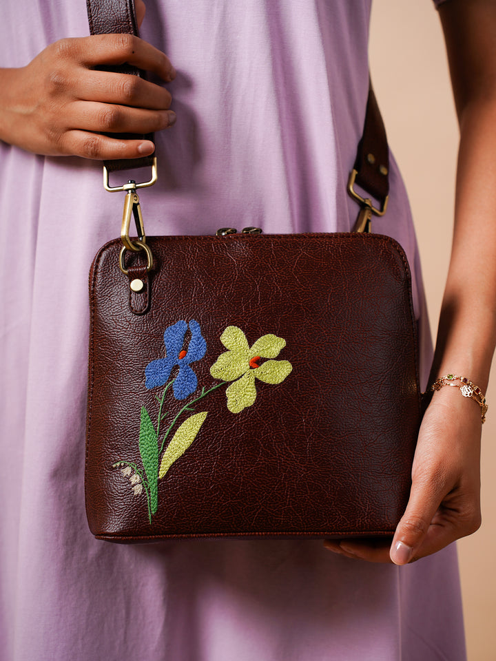 Mid Size Brown Iris Sling Bag