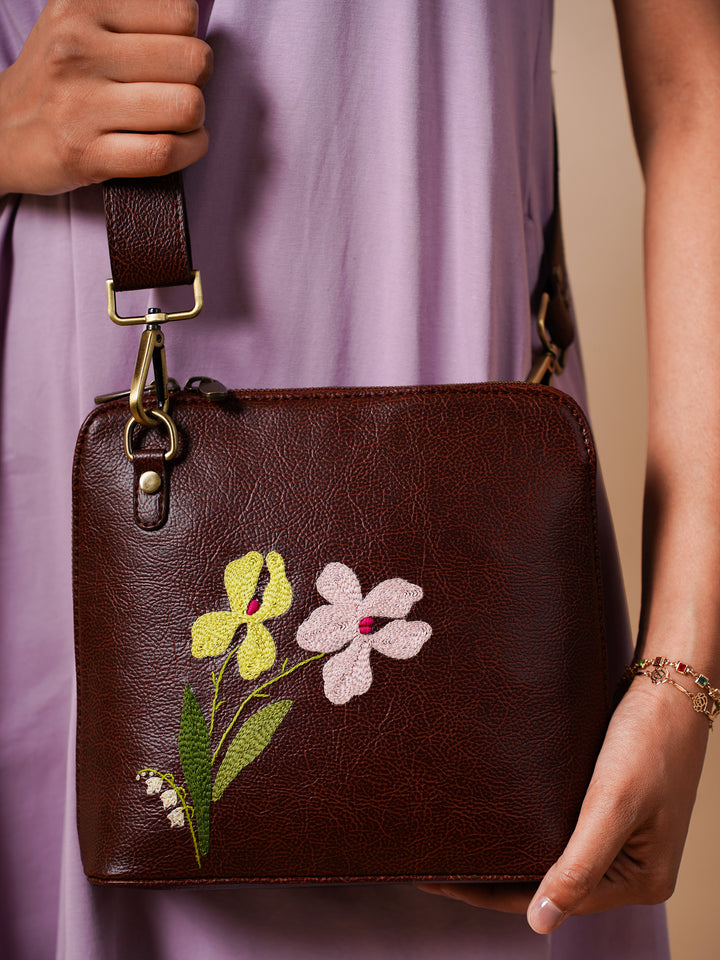 Mid Size Brown Iris Sling Bag