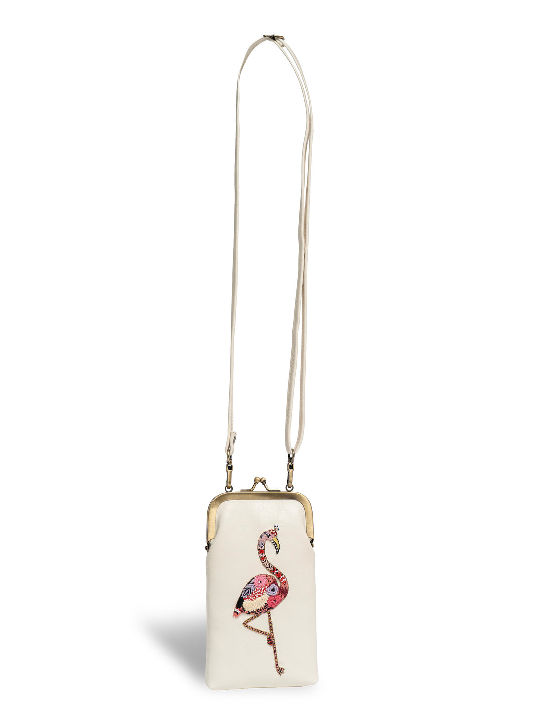 Hand Embroidered Flamingo Mobile Sling
