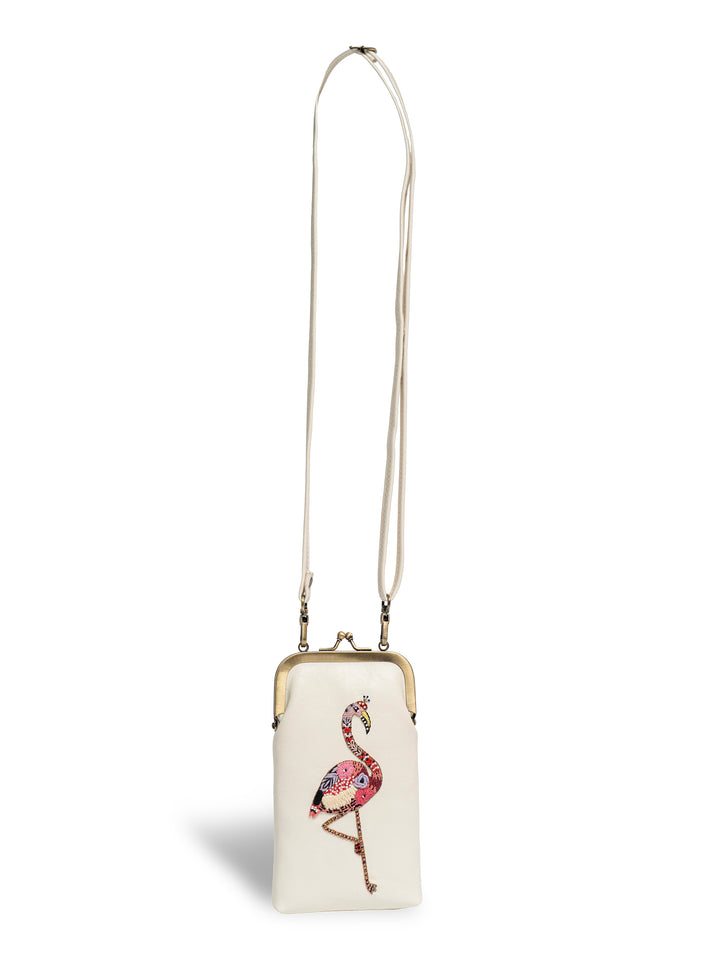 Hand Embroidered Flamingo Mobile Sling