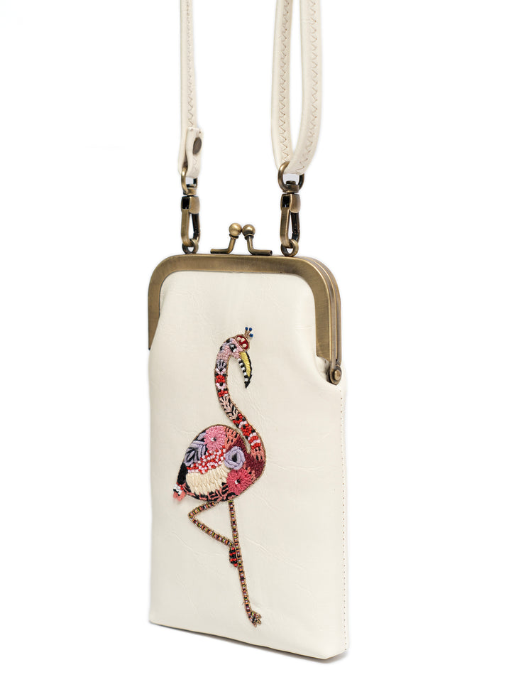 Hand Embroidered Flamingo Mobile Sling