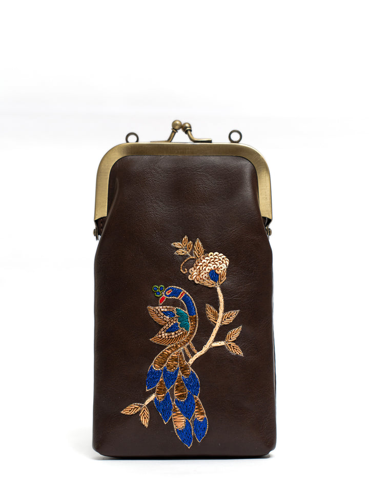 Hand Embroidered Peacock Royale Mobile Sling