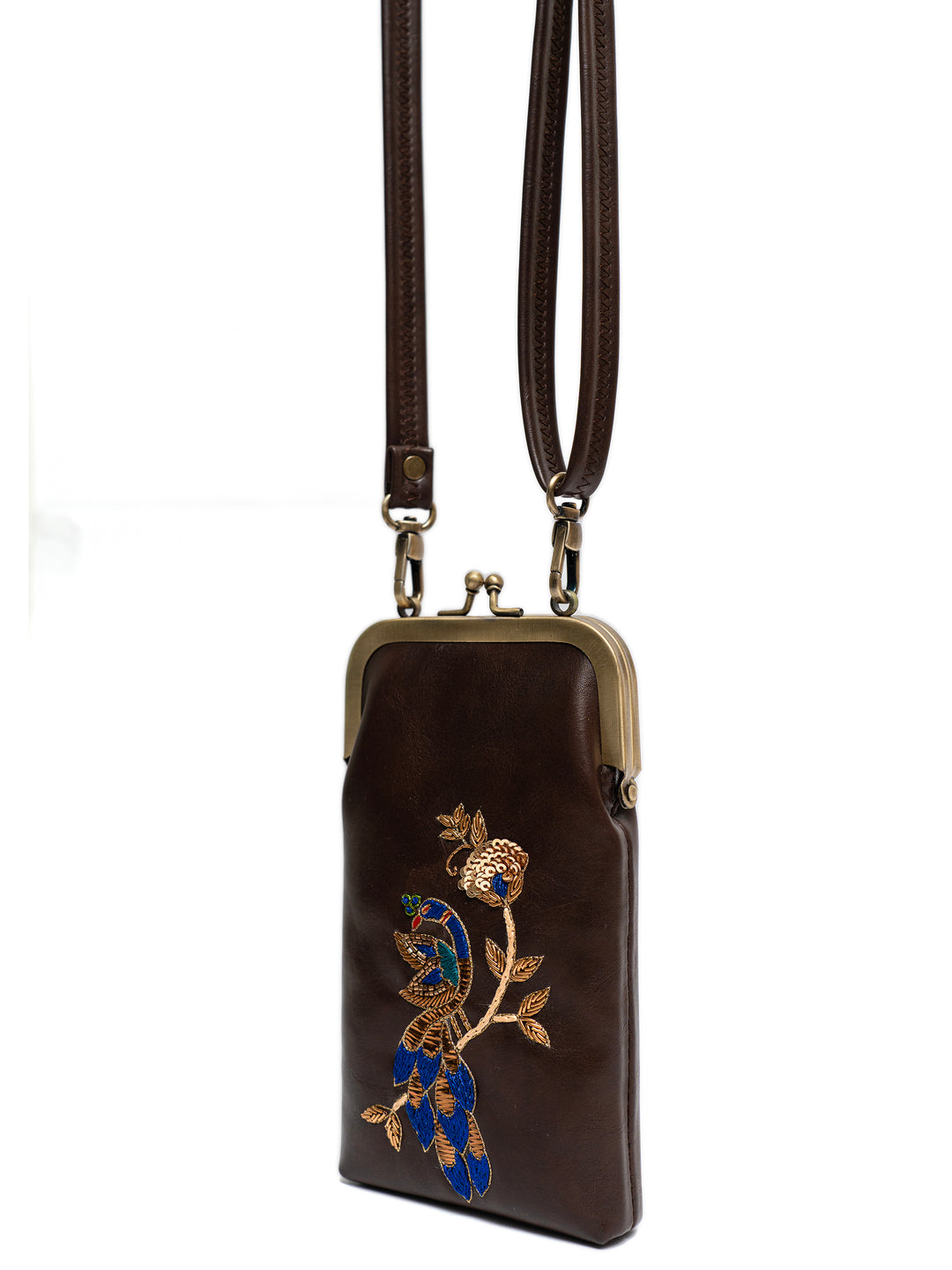 Hand Embroidered Peacock Royale Mobile Sling