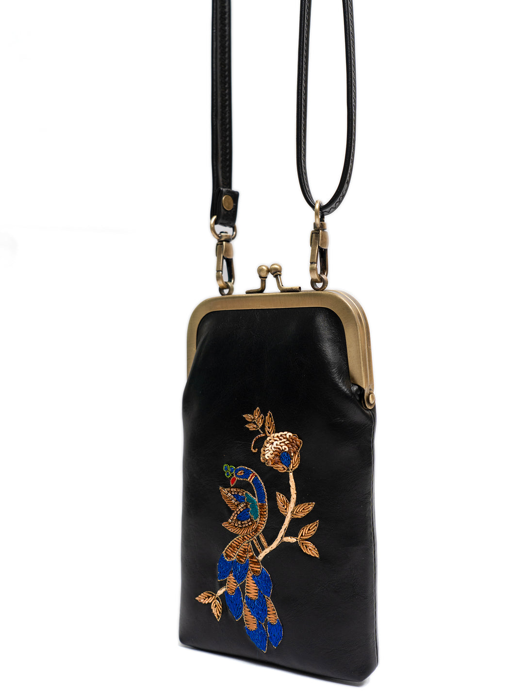 Hand Embroidered Peacock Royale Mobile Sling