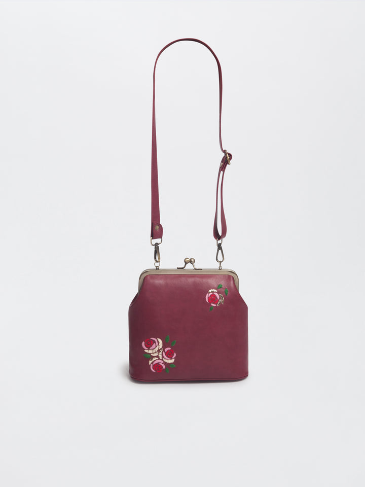 Burgundy Hand Embroidered Three Roses Clutch