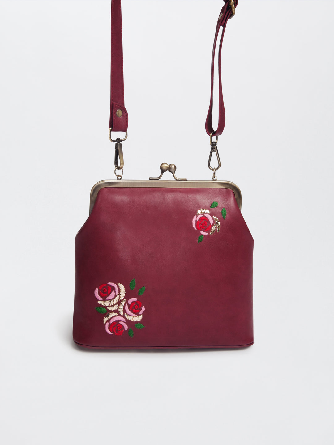 Burgundy Hand Embroidered Three Roses Clutch